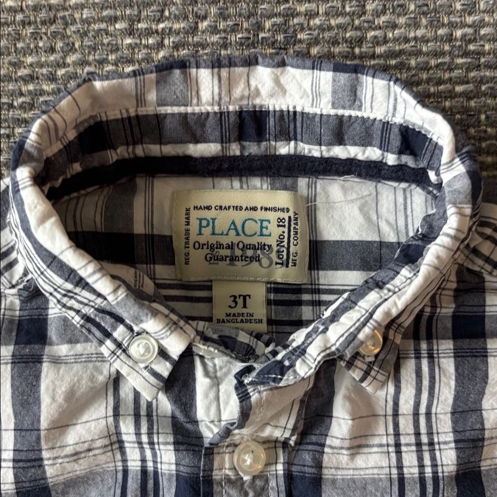 Children’s Place Navy White Plaid Cotton Button Down Shirt 3T